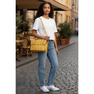 Women’s Boutique Croc-Embossed Handbag – Yellow – NWOT